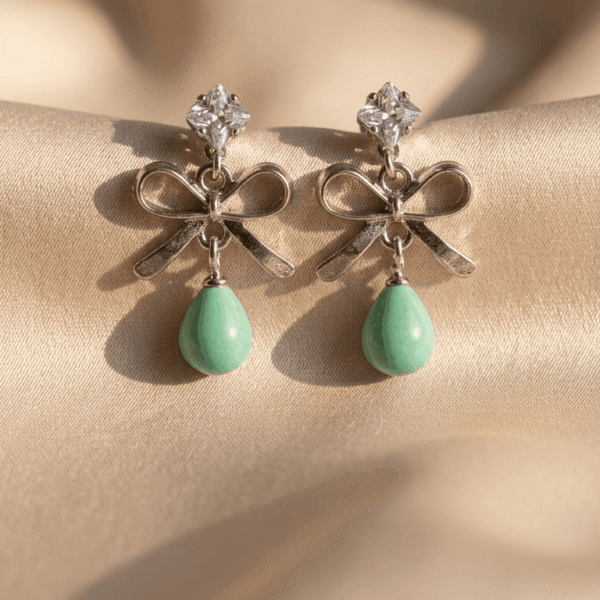 Sea Green Bow Drop Earrings