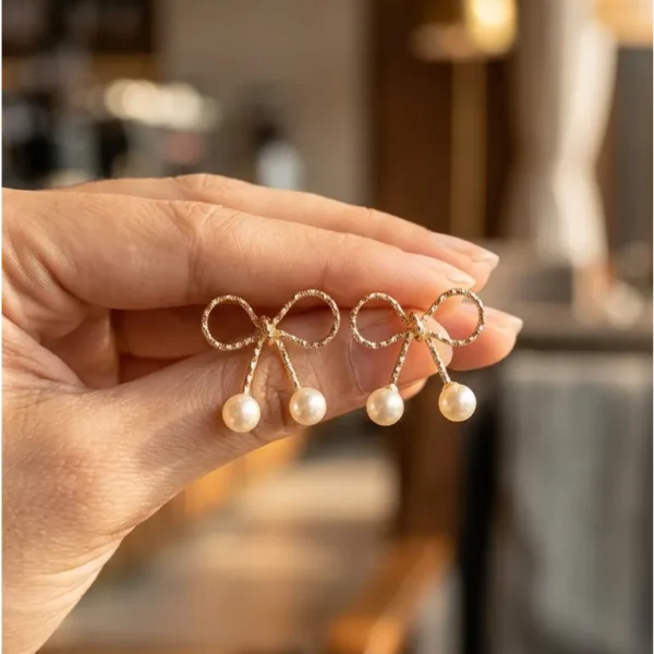 The Golden Bow & Pearl Studs