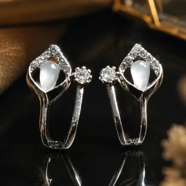 Silver Moonstone Drop Hoop Earrings