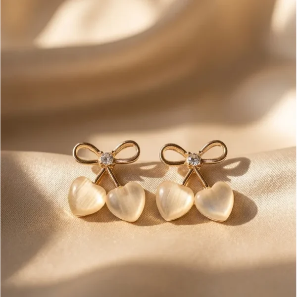 Golden Cherry Bow Studs