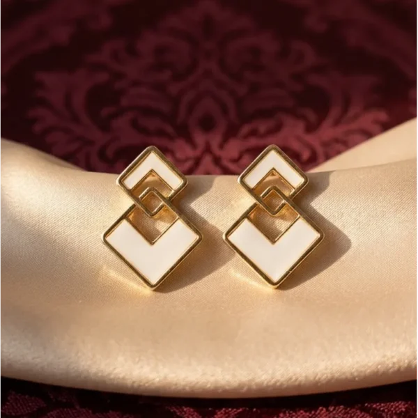 Modern Double Diamond-Shape Studs