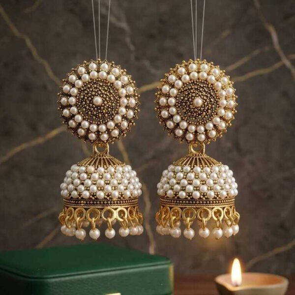 White Pearl Gold Studded Jhumka