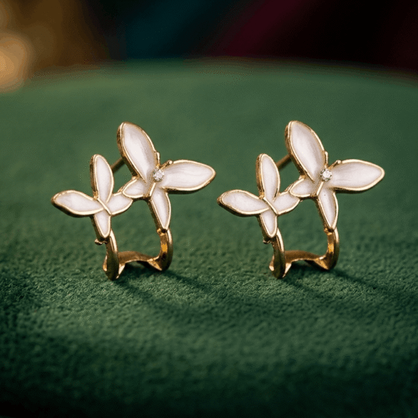 White Vintage Double Butterfly Earrings