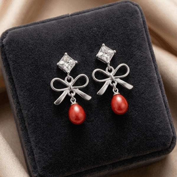 Red Bow Drop Earring