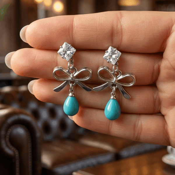 Sky Blue Bow Drop Earrings