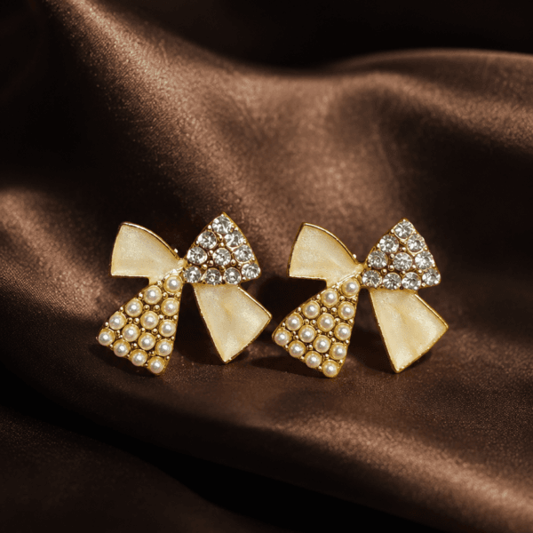 Cute Pearl Ribbon Stud Earrings