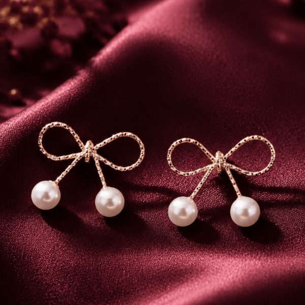 Dainty Pearl Bow Studs