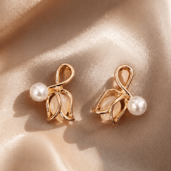 Golden Tulip Pearl Stud Earrings