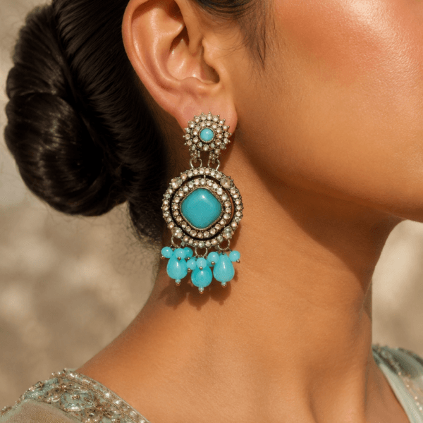Firozi Stone Chandbali Earring