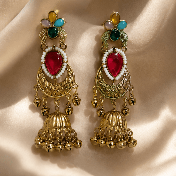 Gold Plated Sajobhi Kashmiri Chandbali Jhumka