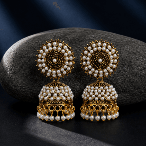 White Pearl Gold Studded Jhumka